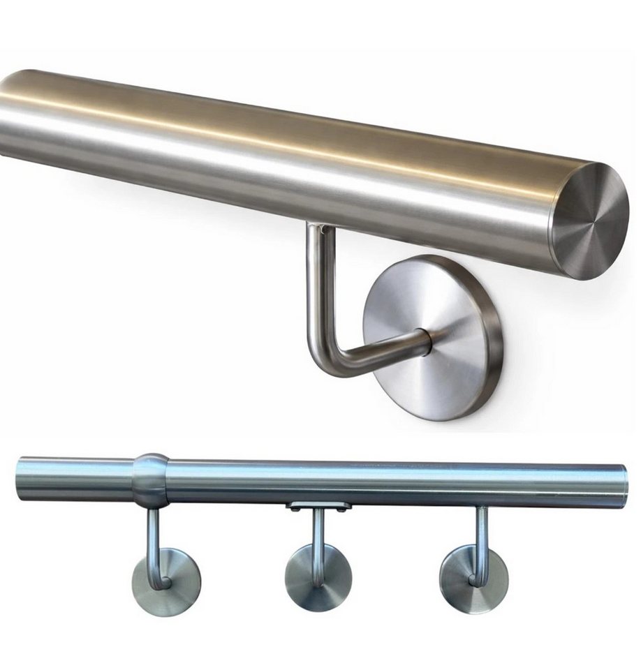StahlFux Handlauf Edelstahlgeländer Treppenhandlauf Wandhandlauf, 30 cm Gesamtlänge, (Spar-Set, 1 St., Länge von 30 bis 450 cm), 90°-Wandhalter mit Kugelring sorgt für sicheren Halt Bild 3