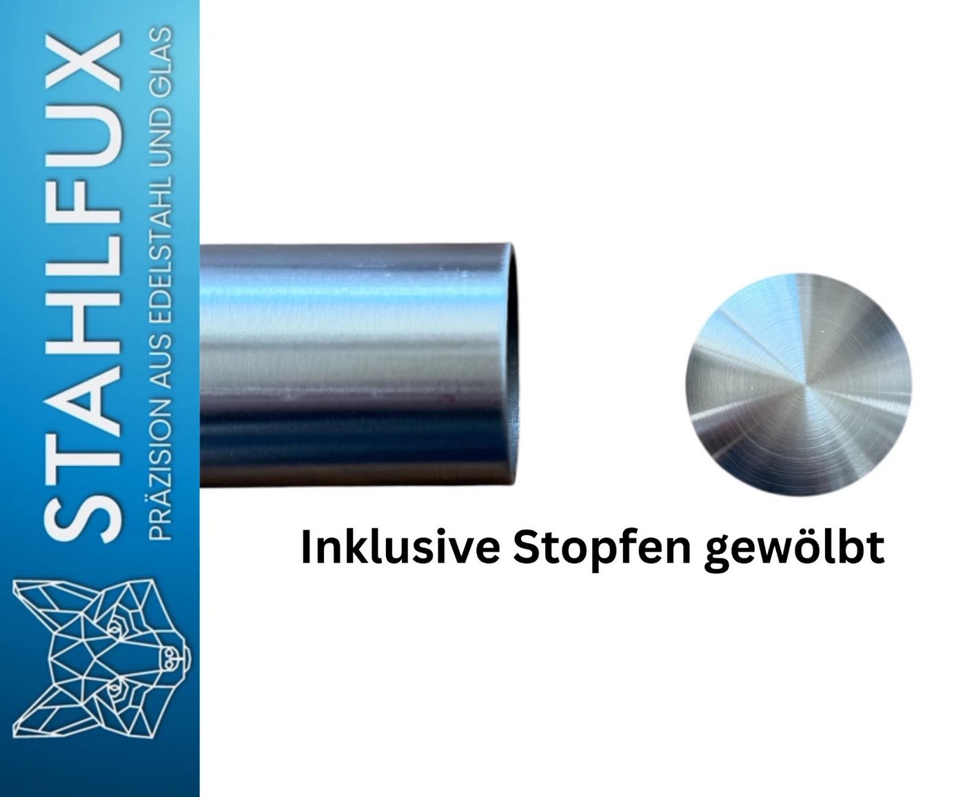 StahlFux Handlauf Edelstahlgeländer Treppenhandlauf Wandhandlauf, 30 cm Gesamtlänge, (Spar-Set, 1 St., Länge von 30 bis 450 cm), 90°-Wandhalter mit Kugelring sorgt für sicheren Halt Bild 4