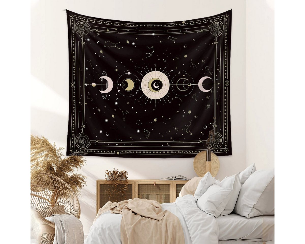 Zyronn Wandteppich Mondphasen-Wandteppich,Wandbehang Deko,Tarot Wanddeko,Boho-Stil, Retro-Astrologie-Wanddekoration für Schlafzimmer und Wohnzimmer