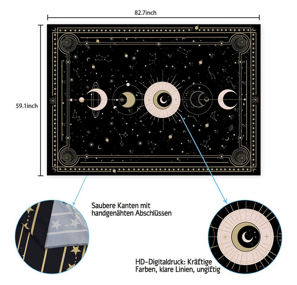 Zyronn Wandteppich Mondphasen-Wandteppich,Wandbehang Deko,Tarot Wanddeko,Boho-Stil, Retro-Astrologie-Wanddekoration für Schlafzimmer und Wohnzimmer Bild 2