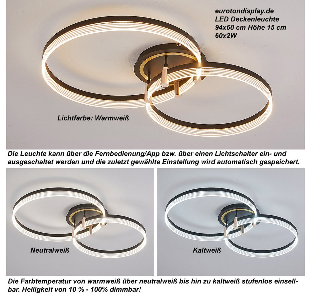 Euroton LED Deckenleuchte LED Deckenleuchte Fernbedienung/Handy-App Lichtfarbe einstellbar, LED fest integriert, Kalt- bis Warmweiß, Lichtfarbe oder/und Helligkeit mit Fernbedienung oder App einstellbar Bild 4