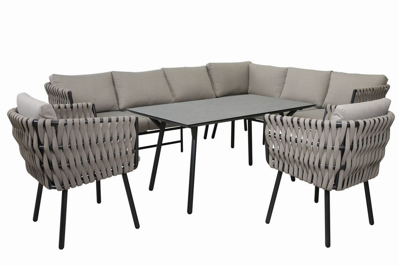 Gardissimo Gartenlounge-Set Abby rechts taupe Rope Dining Gartenmöbelset, (Set, 4-tlg., Alu, Ecklounge, Esstisch, 2 Sessel, inkl. Auflagen), wetterfest / Bezüge waschbar / Aluminium Bild 2