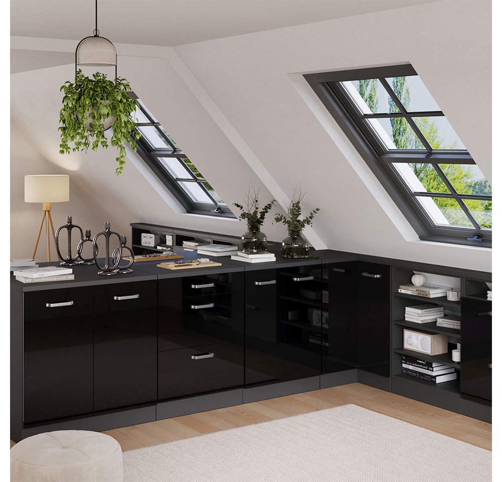 Vicco Unterschrank R-Line, Schwarz Hochglanz, 80 cm ohne Schräge mit 2 Türen Bild 3