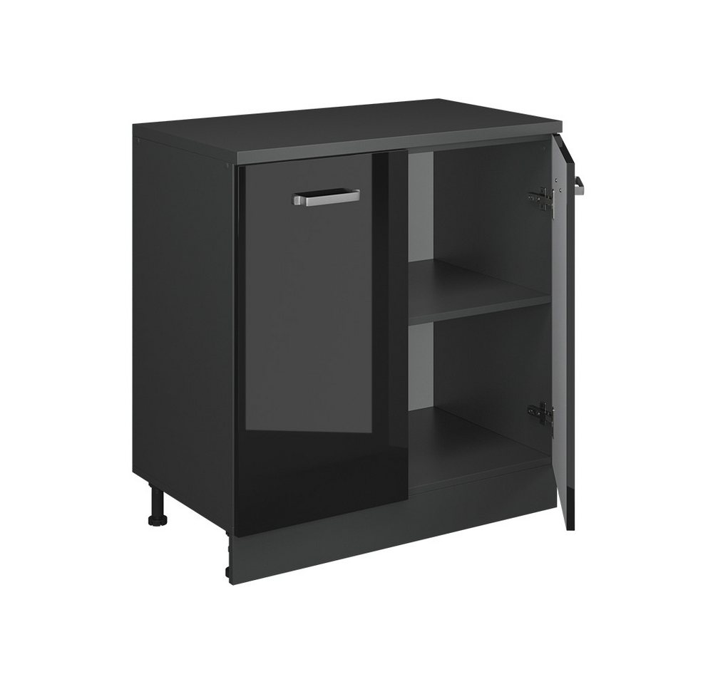 Vicco Unterschrank R-Line, Schwarz Hochglanz, 80 cm ohne Schräge mit 2 Türen Bild 5