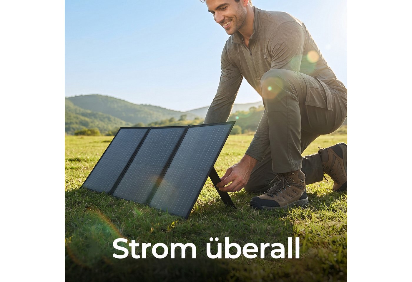 Rhein Beleuchtung Solarmodul 100W Solarpanel faltbar – Tragbares Solarmodul mit 3-fach Faltung, 100 W, monokristallines Silizium, (1-St., Für Powerstation, Camping, Wohnmobil & Outdoor-Stromversorgung), Monokristallin, 23,5% Wirkungsgrad & mehrere Anschlüsse