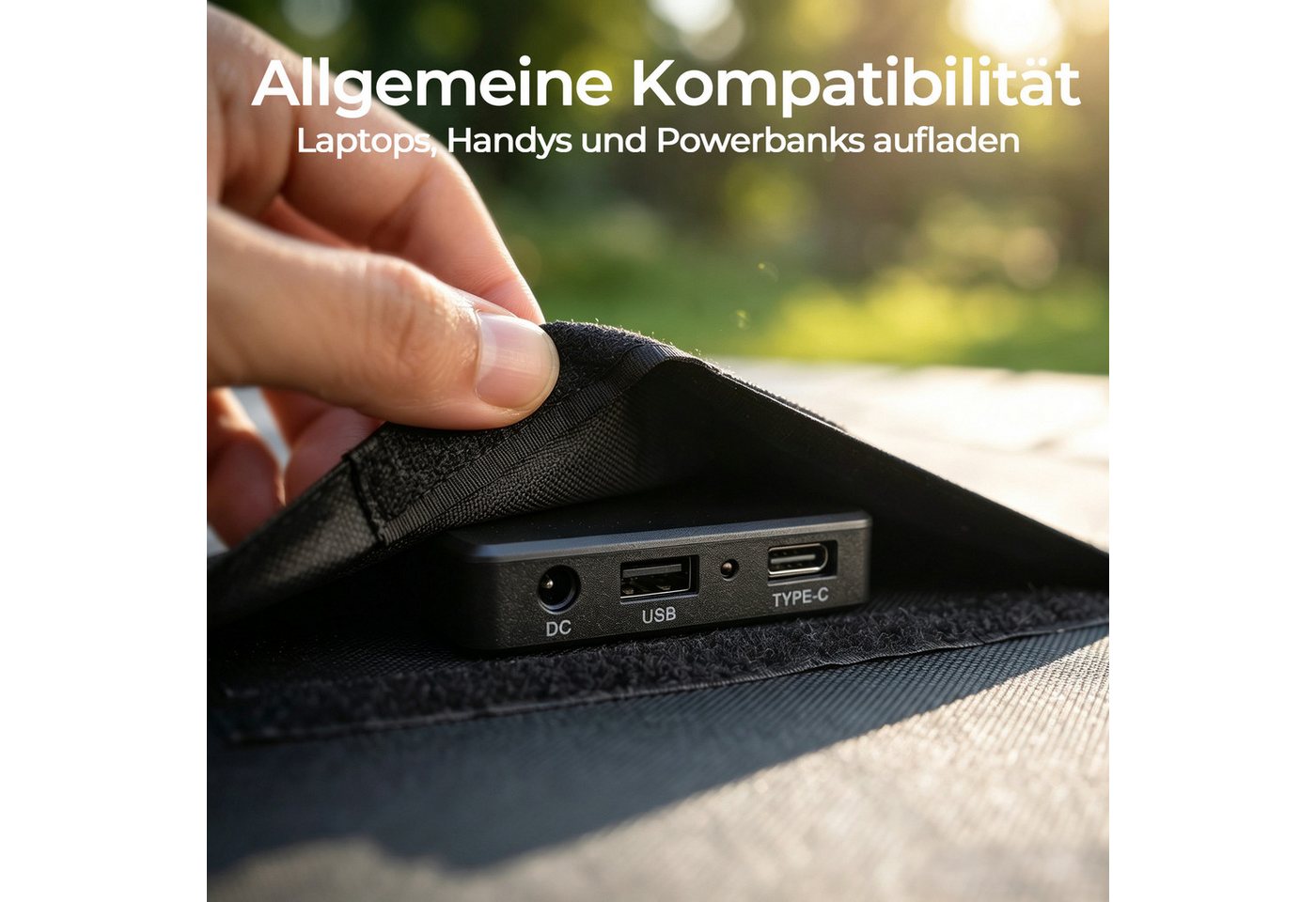 Rhein Beleuchtung Solarmodul 100W Solarpanel faltbar – Tragbares Solarmodul mit 3-fach Faltung, 100 W, monokristallines Silizium, (1-St., Für Powerstation, Camping, Wohnmobil & Outdoor-Stromversorgung), Monokristallin, 23,5% Wirkungsgrad & mehrere Anschlüsse Bild 3