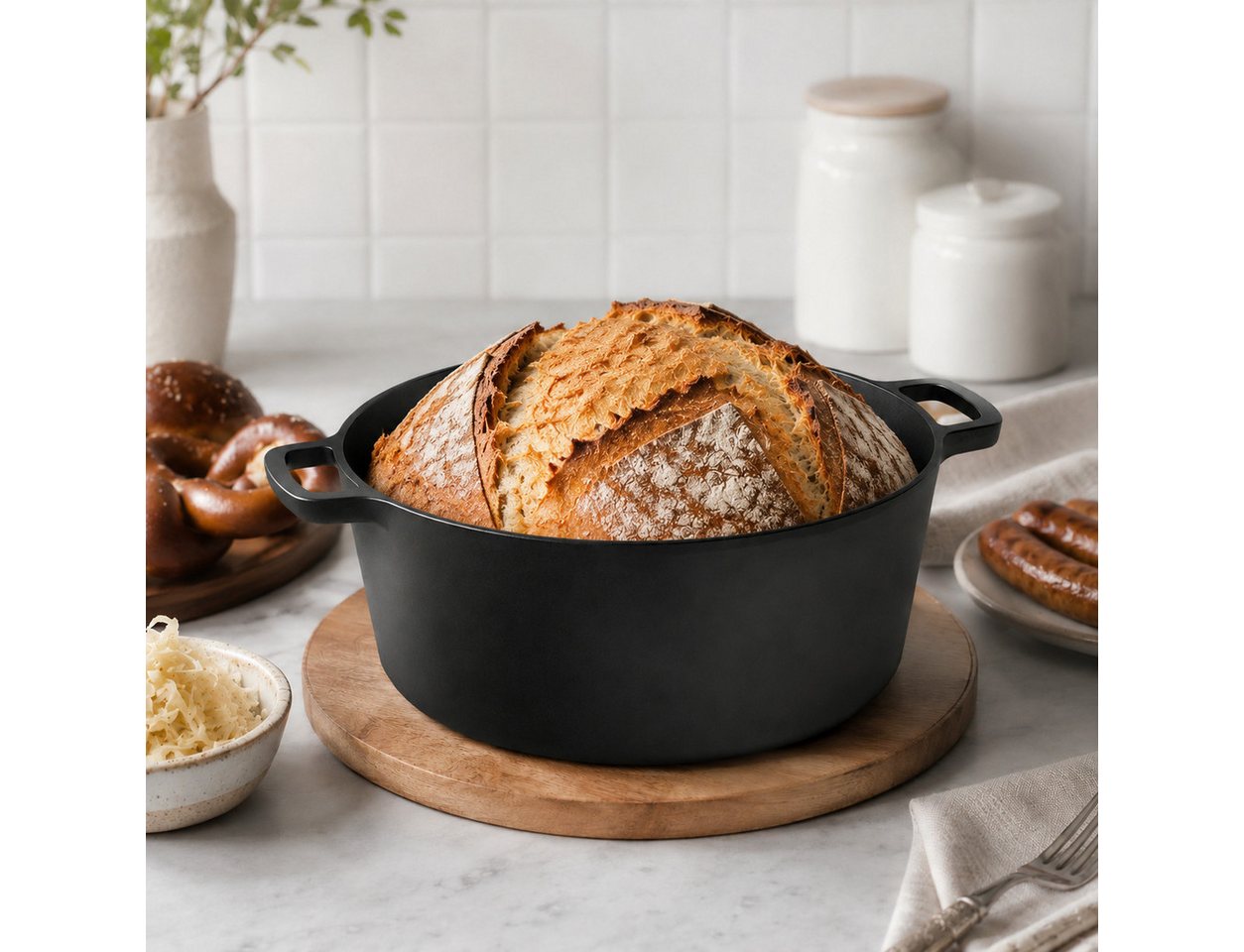 GLIESE POWER Brotbackform 26 cm Gusseisen – 2-in-1 Topf & Deckel, 450°C, für alle Herdarten, Backöfen & Grills, Temperaturbeständig bis 450°C Bild 2