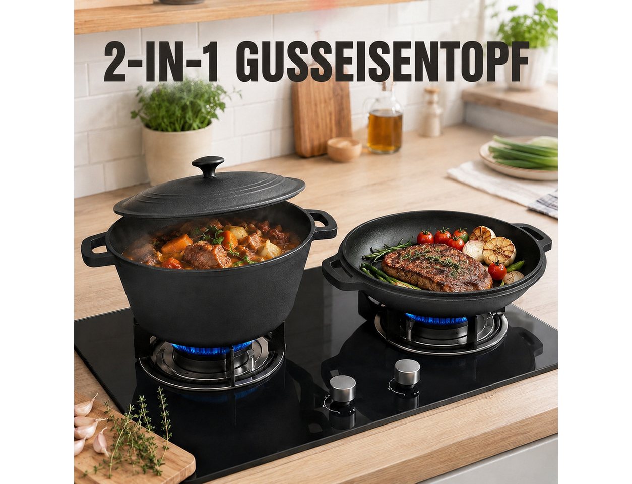 GLIESE POWER Brotbackform 26 cm Gusseisen – 2-in-1 Topf & Deckel, 450°C, für alle Herdarten, Backöfen & Grills, Temperaturbeständig bis 450°C Bild 4
