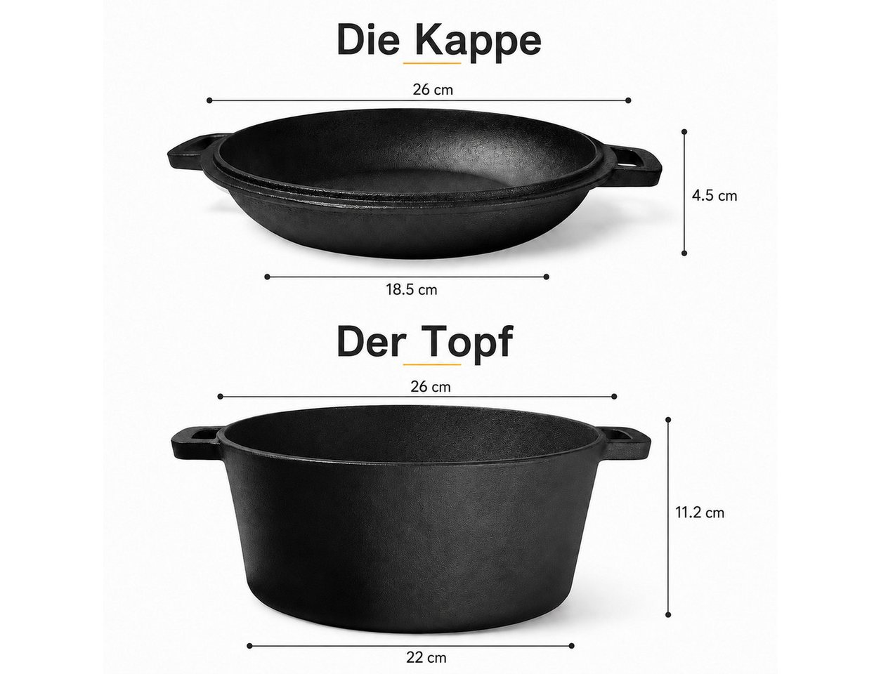 GLIESE POWER Brotbackform 26 cm Gusseisen – 2-in-1 Topf & Deckel, 450°C, für alle Herdarten, Backöfen & Grills, Temperaturbeständig bis 450°C Bild 5