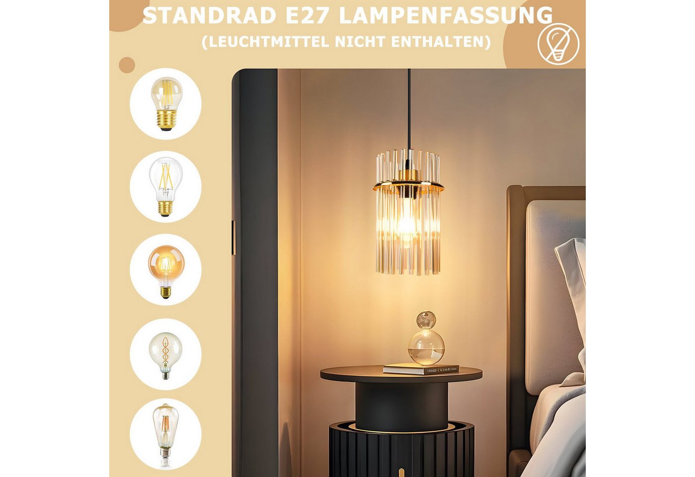Nettlife Pendelleuchte Glas Esstisch 1/2/3/5 Flammig Modern Schwarz/Gold Ø 60cm E27, ohne Leuchtmittel, Esstischlampe für Wohnzimmer Küche