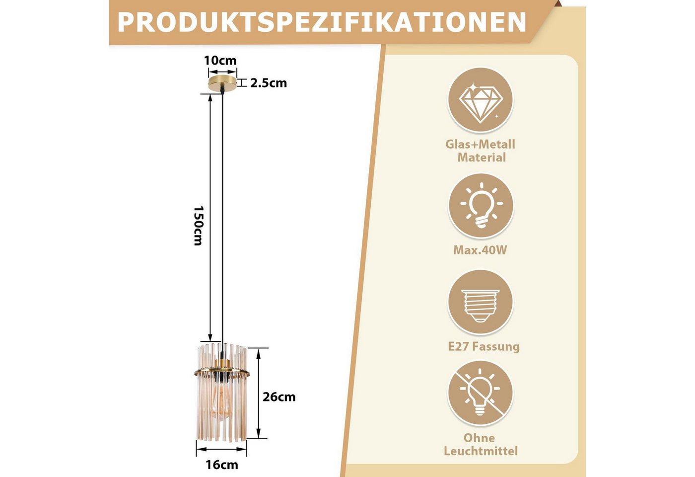 Nettlife Pendelleuchte Glas Esstisch 1/2/3/5 Flammig Modern Schwarz/Gold Ø 60cm E27, ohne Leuchtmittel, Esstischlampe für Wohnzimmer Küche Bild 2