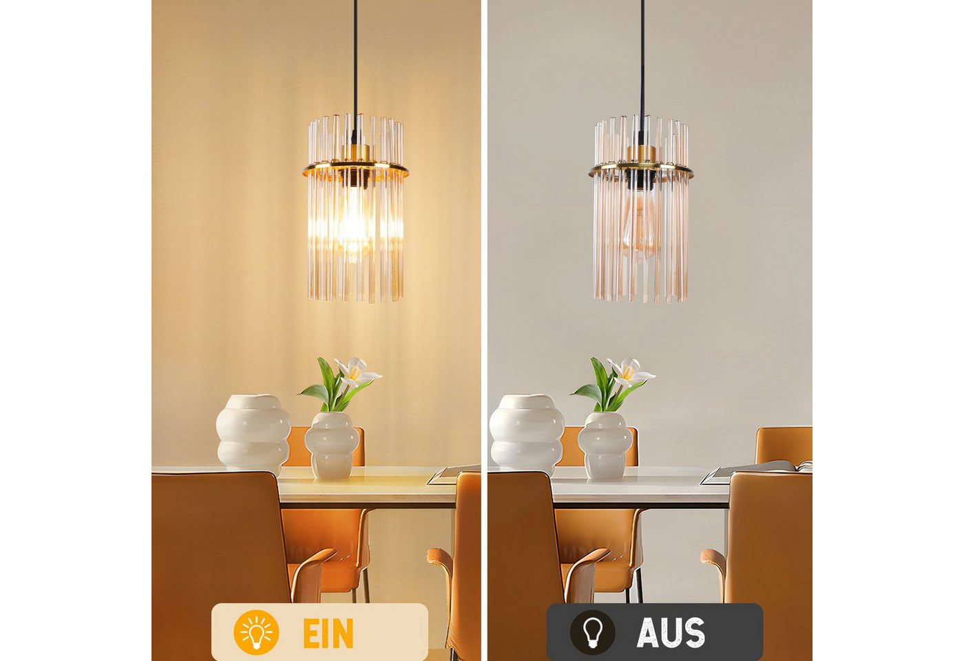 Nettlife Pendelleuchte Glas Esstisch 1/2/3/5 Flammig Modern Schwarz/Gold Ø 60cm E27, ohne Leuchtmittel, Esstischlampe für Wohnzimmer Küche Bild 4