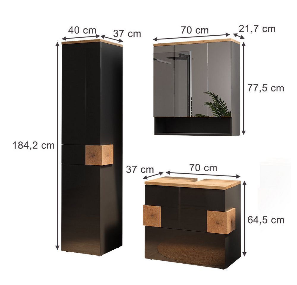 Vicco Badmöbel-Set Eden, Anthrazit/Artisan-Eiche, 3 Teile, (3-St., 3er Set) Bild 5