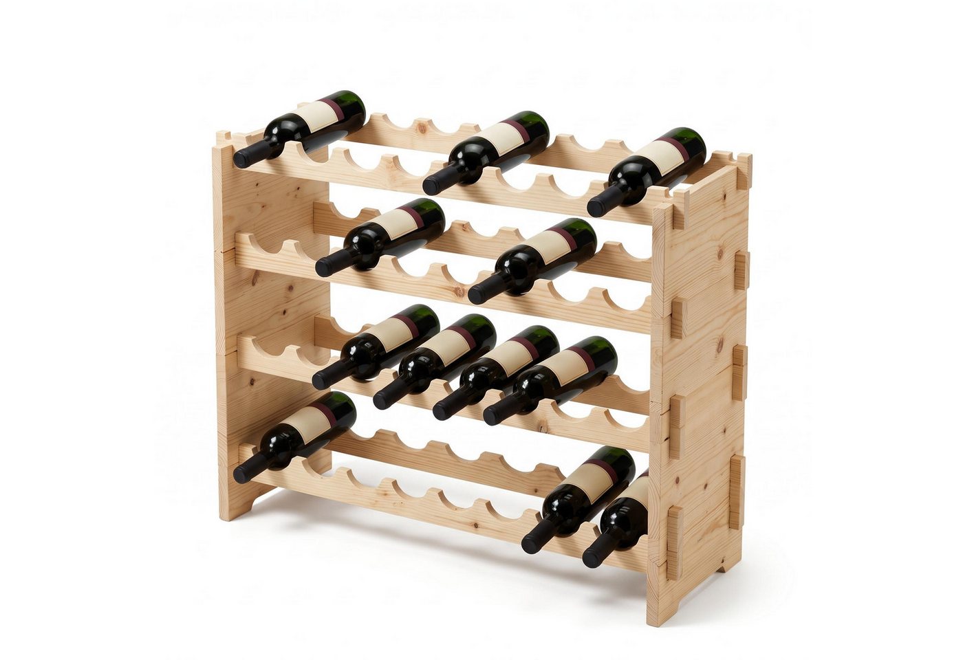 GarveeMore Weinregal aus Kiefernholz(weich zur Flasche, stark im Keller), stehend, 1,5 cm Dicke, 4-12 Ebenen, Belastbarkeit pro Etage: max. 10 kg, Natur