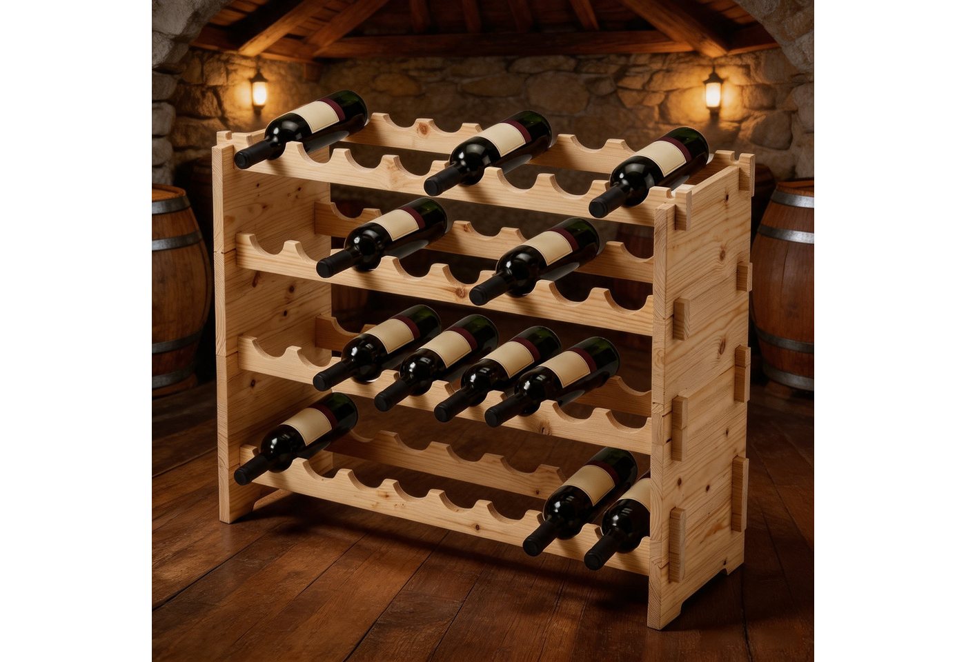 GarveeMore Weinregal aus Kiefernholz(weich zur Flasche, stark im Keller), stehend, 1,5 cm Dicke, 4-12 Ebenen, Belastbarkeit pro Etage: max. 10 kg, Natur Bild 4