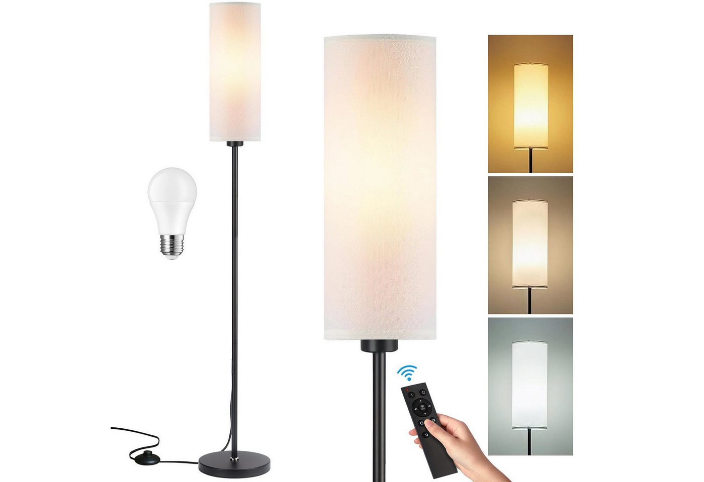 Ophy Stehlampe Stehlampe modern mit Fernbedienung – dimmbar, Fußschalter, inkl. 9 W LED, für Wohnzimmer & Raumecken Bild 2