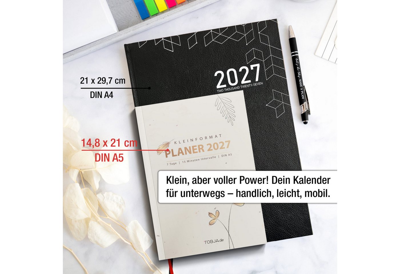 TOBJA Buchkalender Praxisplaner 2027 A5 Flora Terminplaner Salon Kosmetik 15 Min Takt FSC, 15-Min-Takt 7-21 Uhr, A5, 1 Wo 2 Seiten, FSC-Papier, Blumen-Design Bild 4