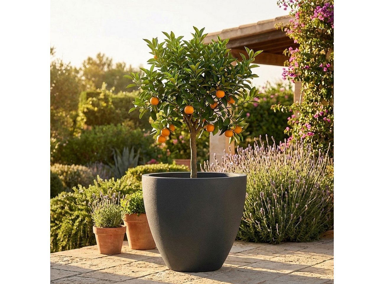 Prosperplast Pflanzkübel Ethick Pflangefäß rund Ø 58 cm Graphit 86L Blumentopf edles Design (1 St., 1er-Set & 2er-Set & 3er-Set), 58,0 x 50,0 cm Kunststoff-Pflanzkübel/Wasserauslass/UV-beständig Bild 4