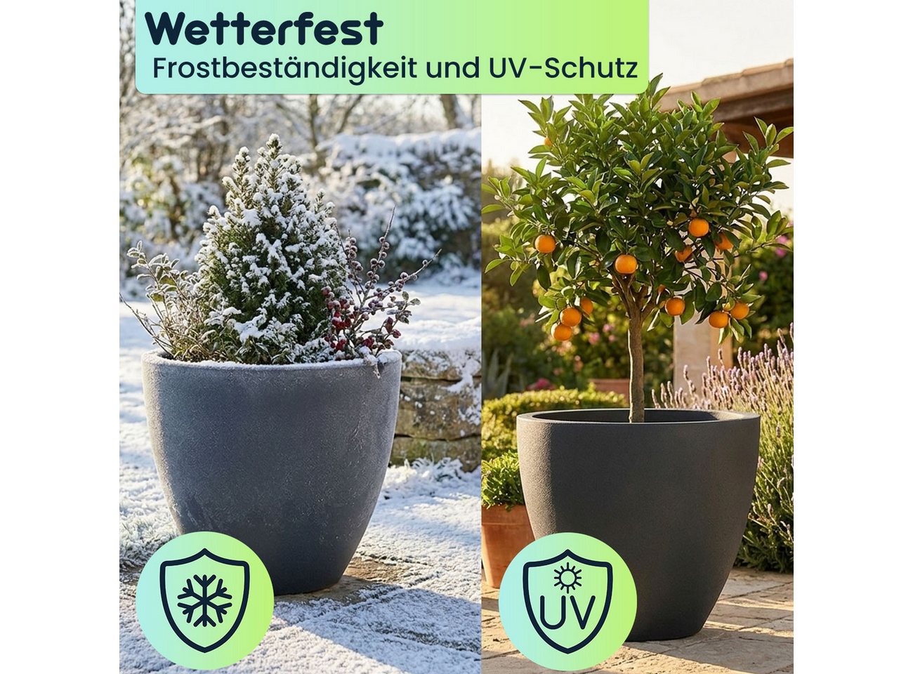 Prosperplast Pflanzkübel Ethick Pflangefäß rund Ø 58 cm Graphit 86L Blumentopf edles Design (1 St., 1er-Set & 2er-Set & 3er-Set), 58,0 x 50,0 cm Kunststoff-Pflanzkübel/Wasserauslass/UV-beständig Bild 5
