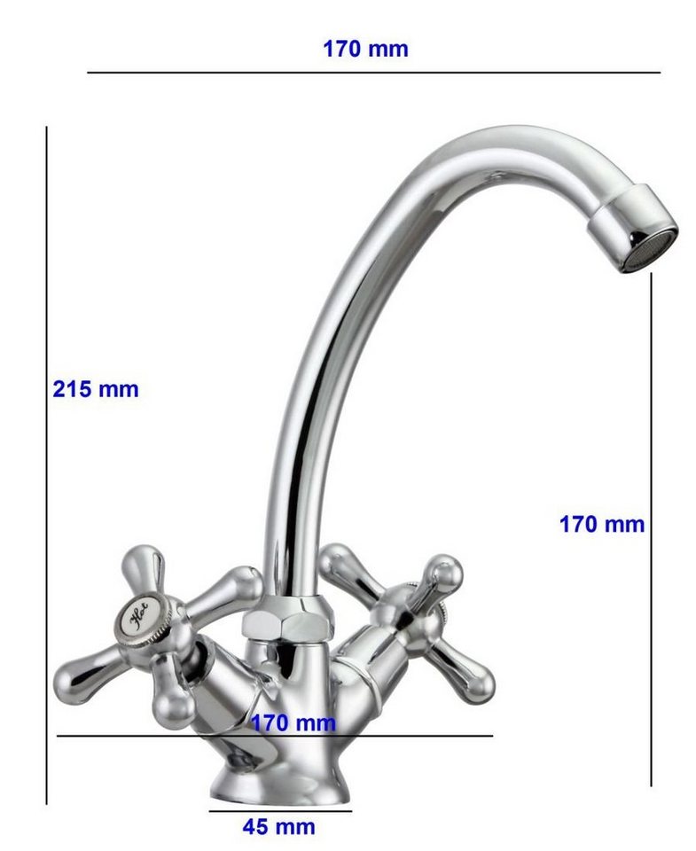 Hydroland Waschtischarmatur Retro Zweigriff Waschbeckenarmatur, Bad Wasserhahn Nostalgie-Design, B203
