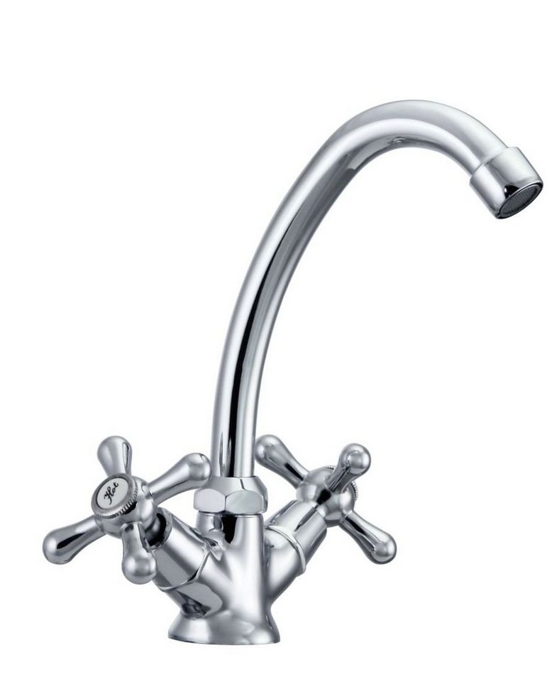 Hydroland Waschtischarmatur Retro Zweigriff Waschbeckenarmatur, Bad Wasserhahn Nostalgie-Design, B203 Bild 3