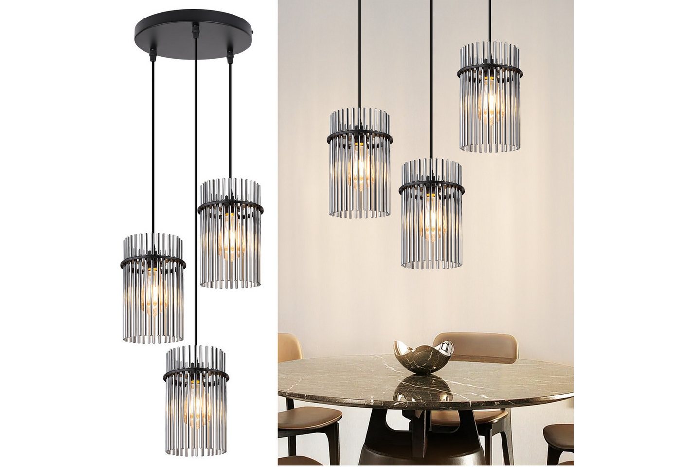 Nettlife LED Pendelleuchte Glas modern Gold/Schwarz E27 Hängelampe 3 Flammig Hängeleuchte 16cm, ohne Leuchtmittel, für esstisch esszimmer Wohnzimmer Küche Bild 2