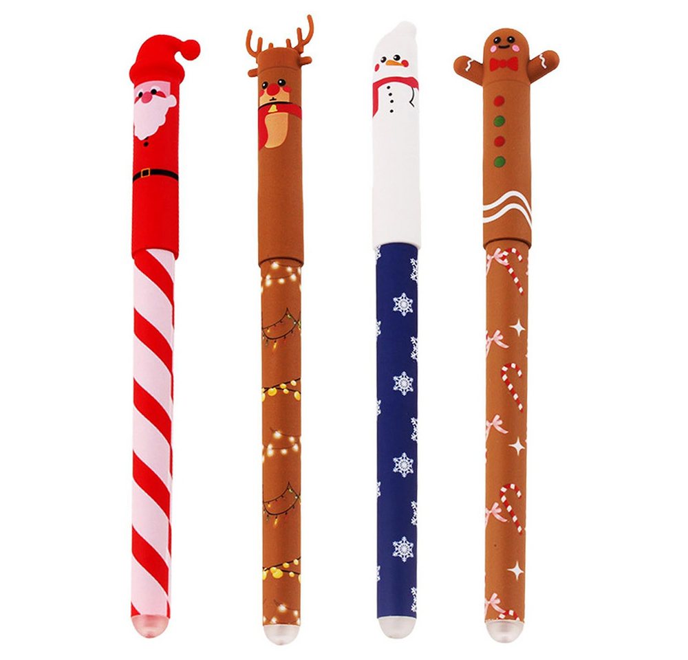 CLTYQ Kugelschreiber Radierbarer 0.4mm Schwarz Kugelschreiber,Weihnachtsstiftemit Tierkopf, (4-tlg), Neue Weihnachtsstifte, Kawaii Schreibwaren für Kinder, Schüler Bild 2