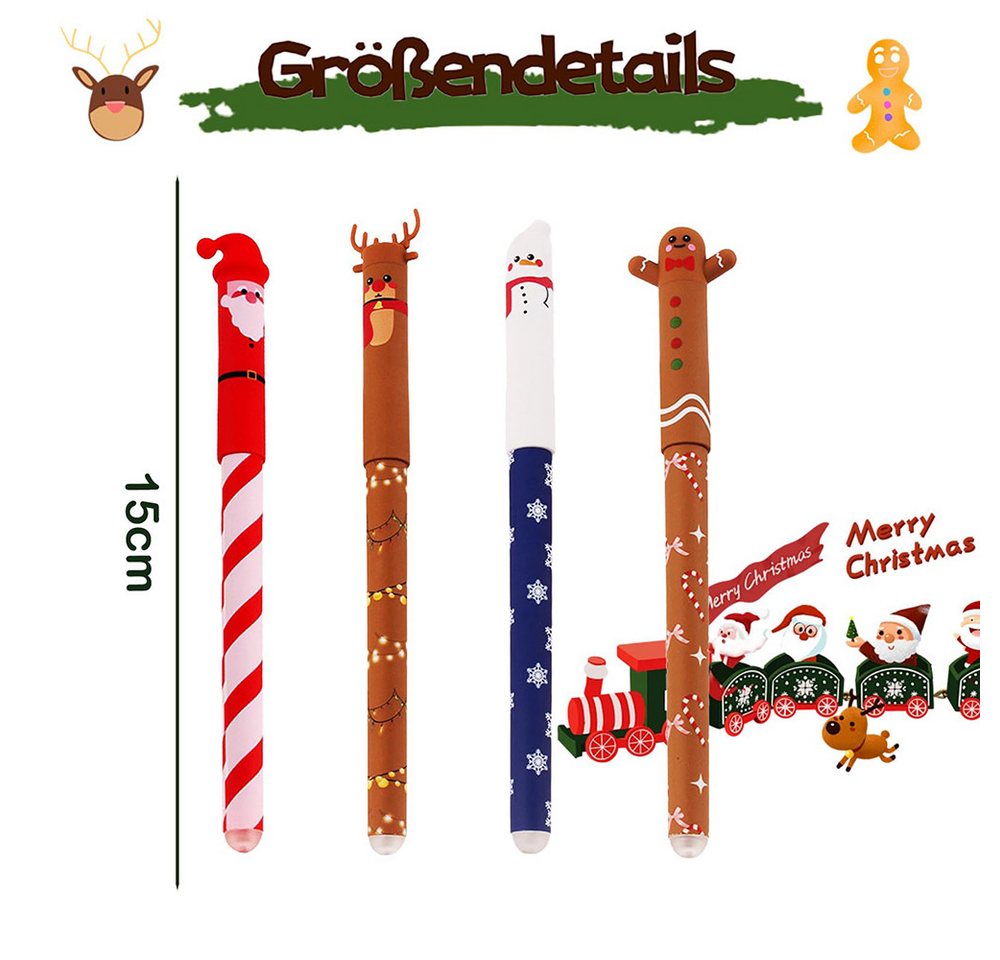 CLTYQ Kugelschreiber Radierbarer 0.4mm Schwarz Kugelschreiber,Weihnachtsstiftemit Tierkopf, (4-tlg), Neue Weihnachtsstifte, Kawaii Schreibwaren für Kinder, Schüler Bild 3