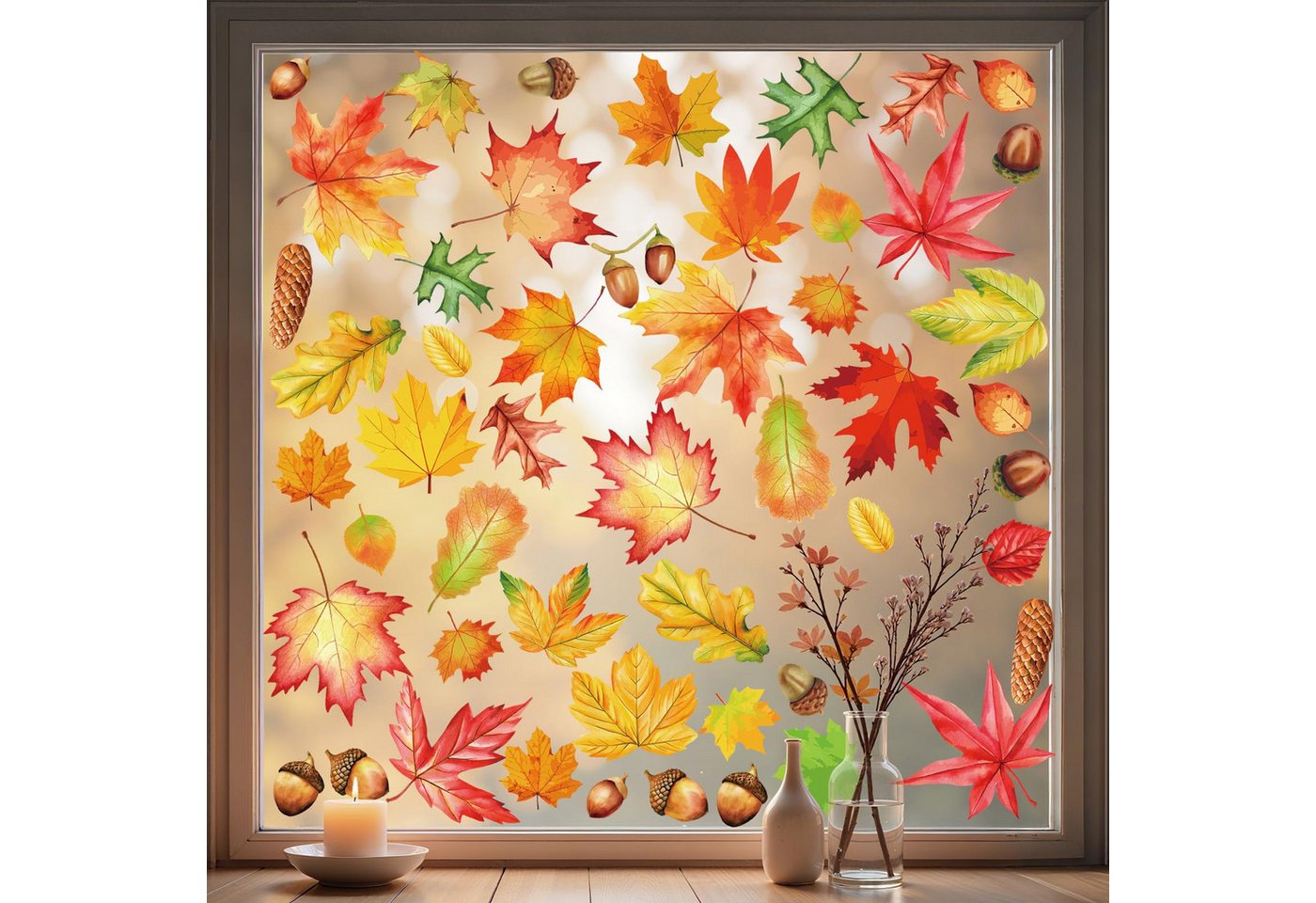 Sorvyzxn Fensterfolie Fensterbilder Herbst, Autumn Fensterbild Selbstklebend, Herbstdeko, Fenster Sticker Kinder, Fensteraufkleber Herbstliche Blätter Bild 2