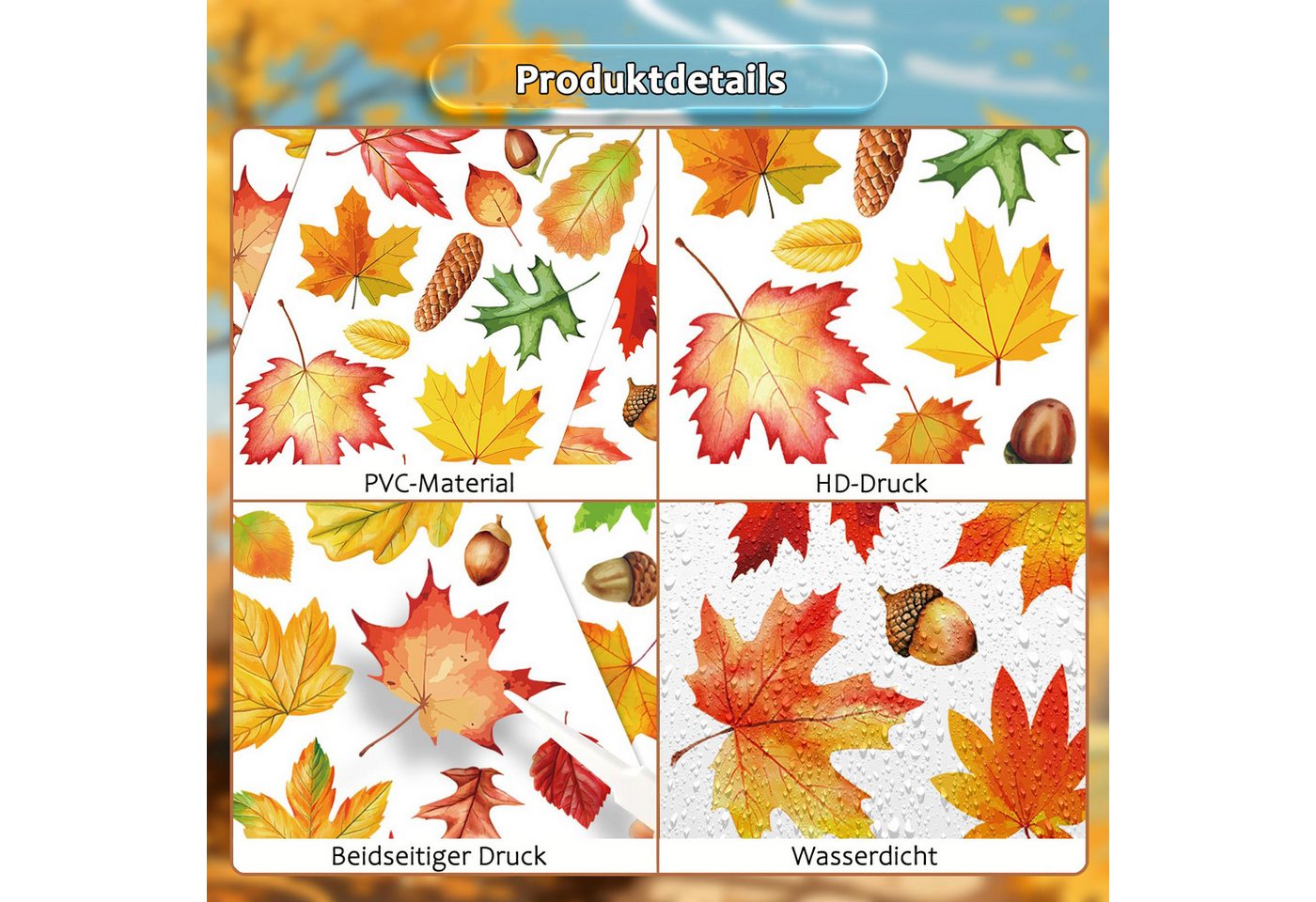 Sorvyzxn Fensterfolie Fensterbilder Herbst, Autumn Fensterbild Selbstklebend, Herbstdeko, Fenster Sticker Kinder, Fensteraufkleber Herbstliche Blätter Bild 4
