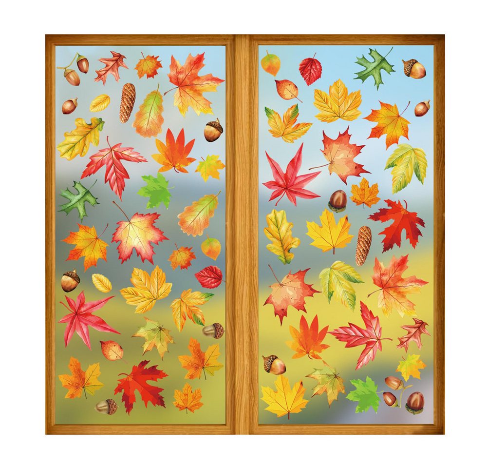 Sorvyzxn Fensterfolie Fensterbilder Herbst, Autumn Fensterbild Selbstklebend, Herbstdeko, Fenster Sticker Kinder, Fensteraufkleber Herbstliche Blätter Bild 5