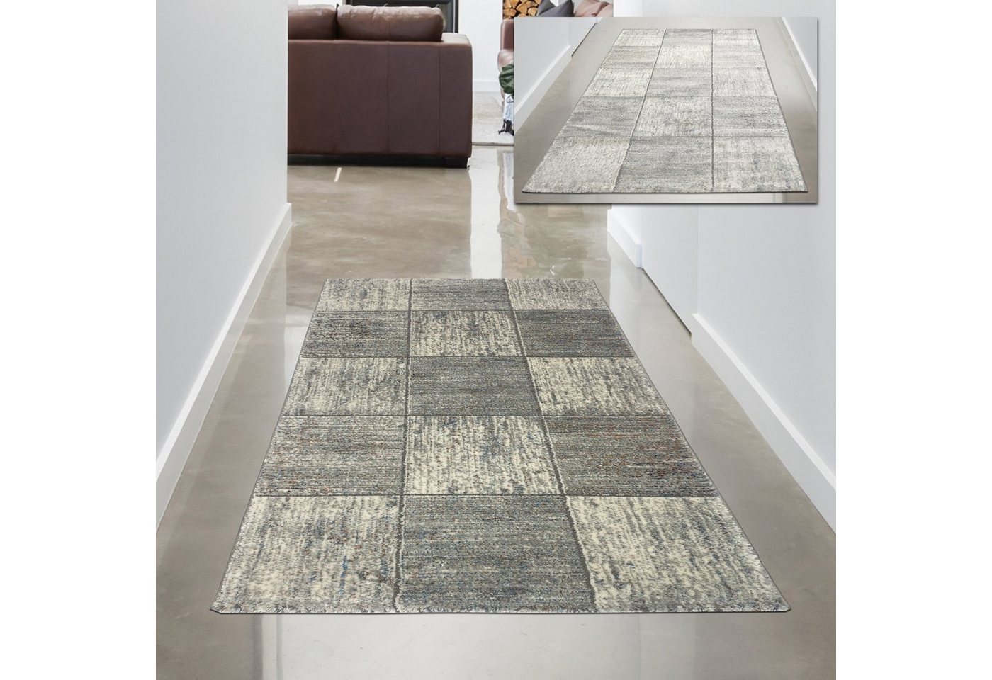 Carpetia Teppich Wohnzimmer Teppich – quadratisches Muster – in grau, rechteckig, Höhe: 12 mm