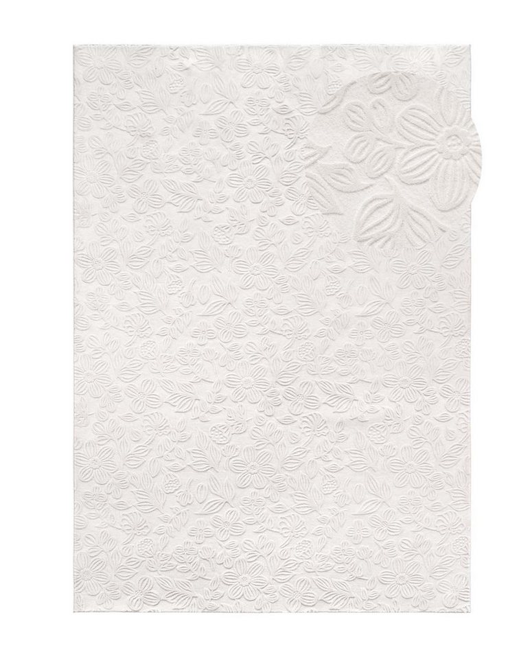 TaraCarpet Teppich TaraCarpet Homestyle 375 Flora, rund, Höhe: 10 mm, Blätteroptik hoch-tief weich waschbar creme 80x80 rund
