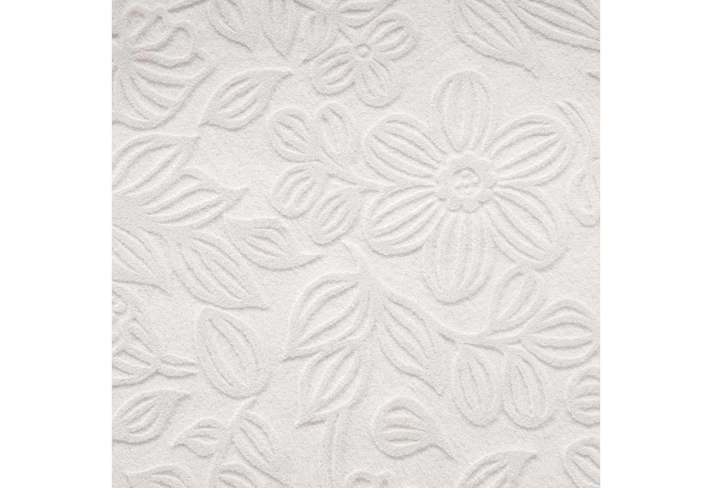 TaraCarpet Teppich TaraCarpet Homestyle 375 Flora, rund, Höhe: 10 mm, Blätteroptik hoch-tief weich waschbar creme 80x80 rund Bild 2