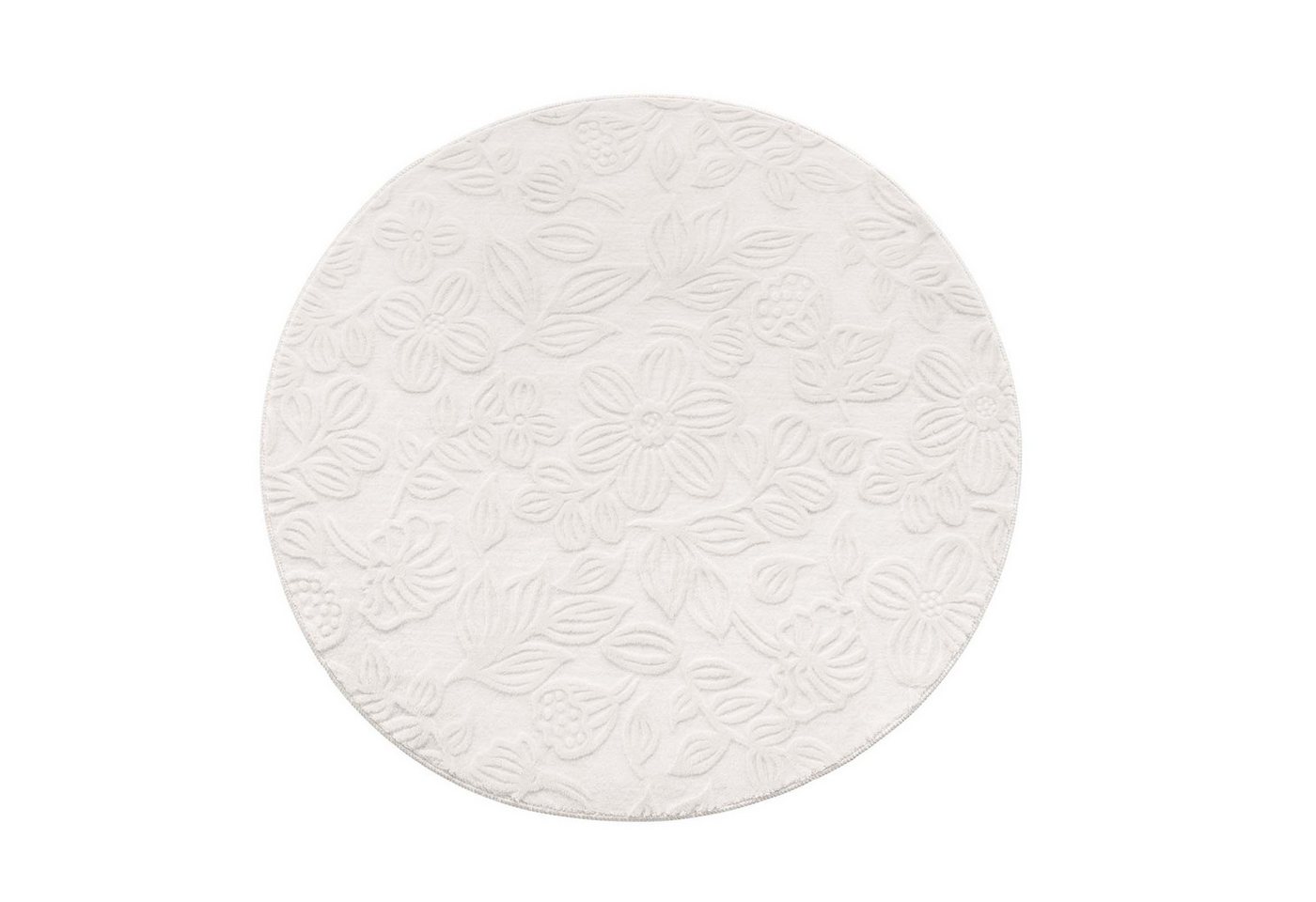 TaraCarpet Teppich TaraCarpet Homestyle 375 Flora, rund, Höhe: 10 mm, Blätteroptik hoch-tief weich waschbar creme 80x80 rund Bild 4