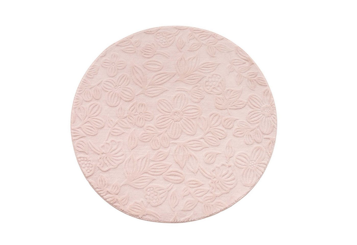 TaraCarpet Teppich TaraCarpet Homestyle 375 Flora, rund, Höhe: 10 mm, Blätteroptik hoch-tief weich waschbar rosa 80x80 rund