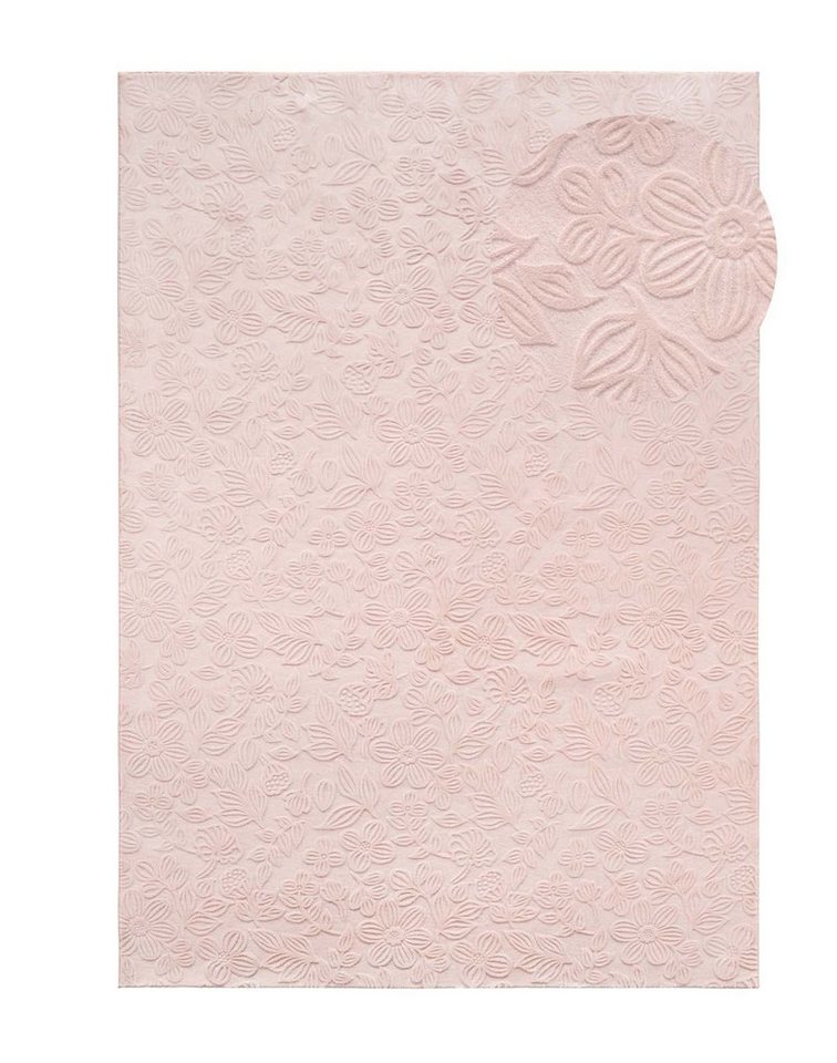 TaraCarpet Teppich TaraCarpet Homestyle 375 Flora, rund, Höhe: 10 mm, Blätteroptik hoch-tief weich waschbar rosa 80x80 rund Bild 3
