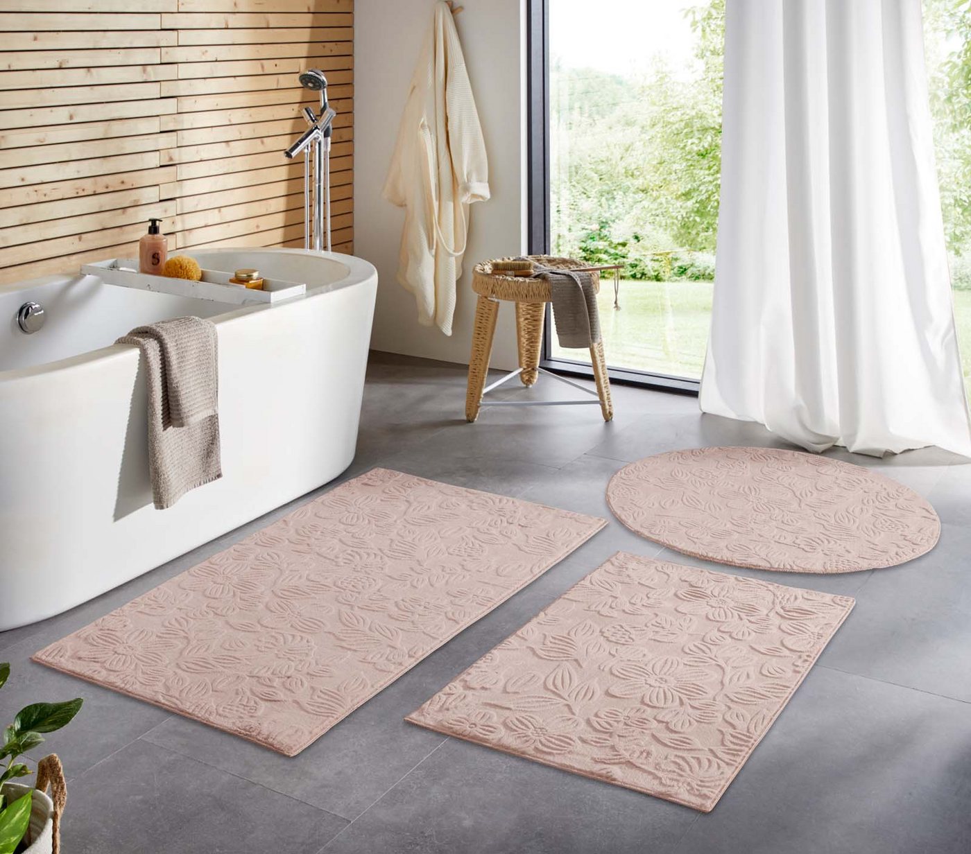TaraCarpet Teppich TaraCarpet Homestyle 375 Flora, rund, Höhe: 10 mm, Blätteroptik hoch-tief weich waschbar rosa 80x80 rund Bild 4