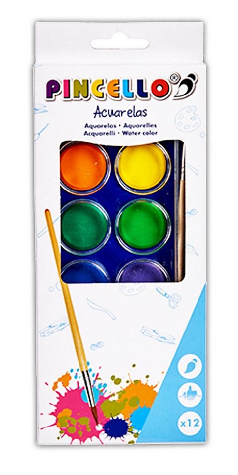 Pincello Aquarellfarbe 12 WASSERFARBEN Pinsel Aquarell Deckfarbkasten 36, Malkasten Farbkasten Farben Bild 3