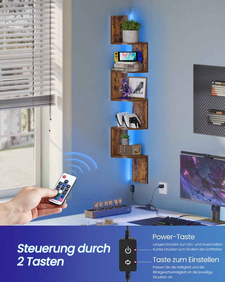 VASAGLE Eckregal Wandregal Schweberegal Bücherregal Pflanzenregal, Schlafzimmer Wohnzimmer Badezimmer, für Bücher, Schweberegal Bild 2