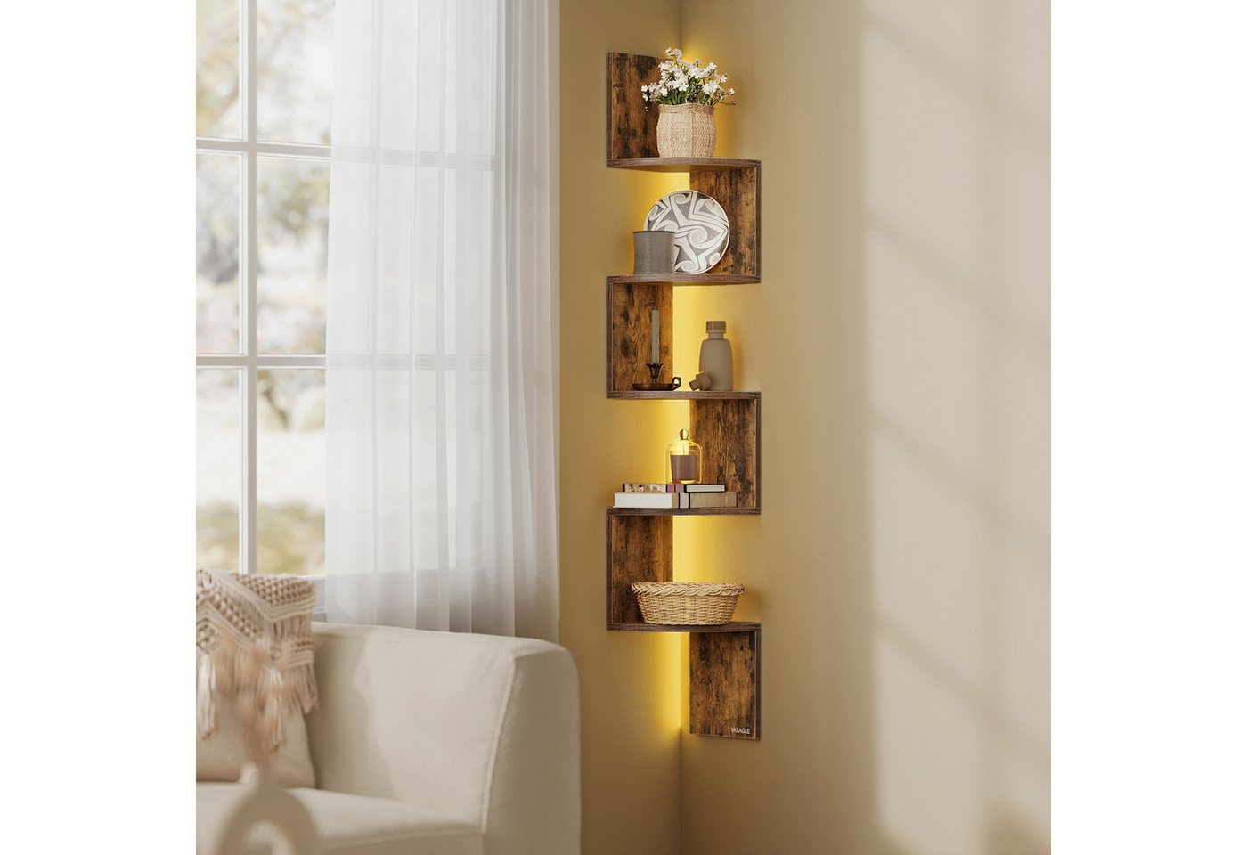 VASAGLE Eckregal Wandregal Schweberegal Bücherregal Pflanzenregal, Schlafzimmer Wohnzimmer Badezimmer, für Bücher, Schweberegal Bild 3