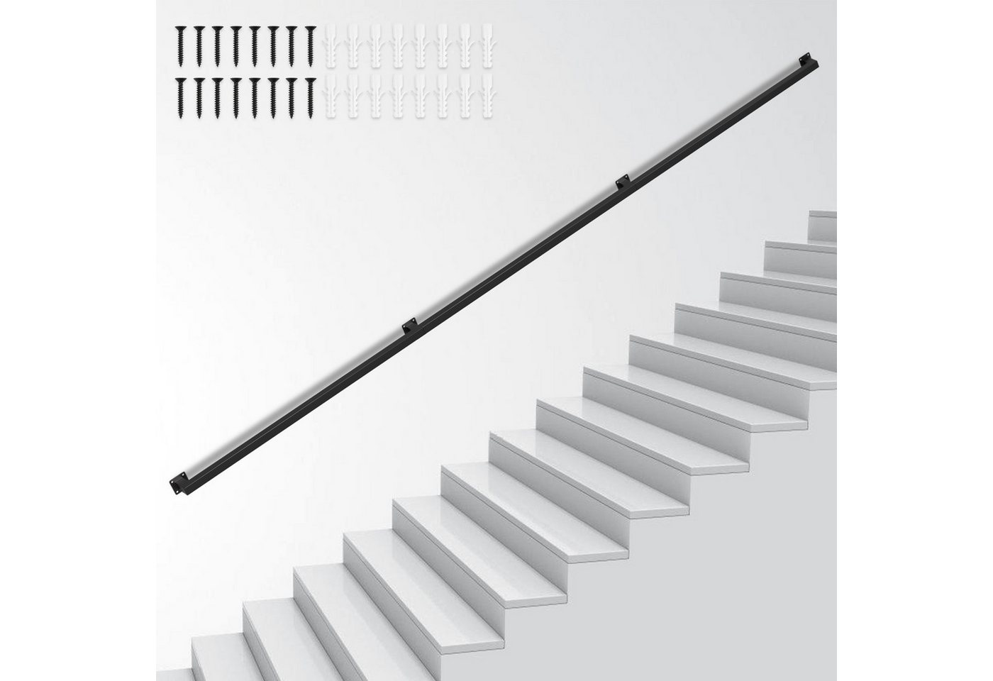 Clanmacy Treppengeländer Handlauf Set Metall Schwarz pulverbeschichteter Treppenhandlauf 300cm, 300 cm Länge Bild 5