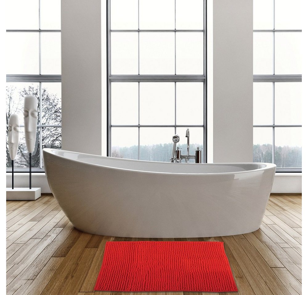 MSV Badematte MSV Badteppich Badvorleger Duschvorleger Chenille Hochflor Badematte, Höhe 12 mm, Badteppich, Waschbar 30°, Polyester Microfaser, rechteckig