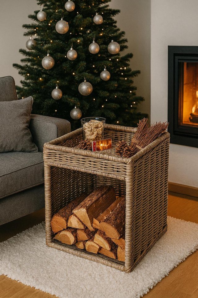 Kobolo Kaminholzkorb Kaminholzständer aus Rattan mit Ablagefläche Bild 2