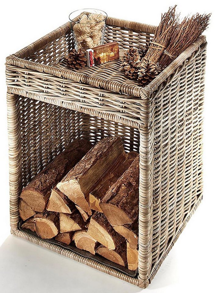 Kobolo Kaminholzkorb Kaminholzständer aus Rattan mit Ablagefläche Bild 3