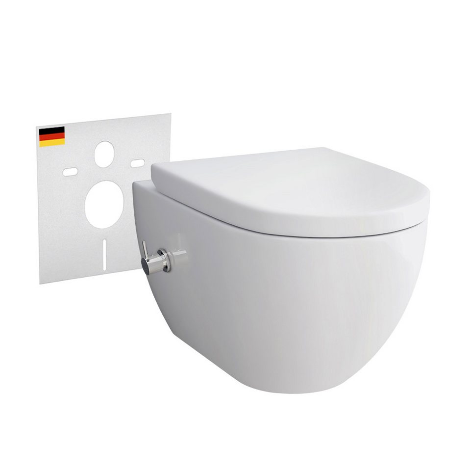 Alpenberger Dusch-WC Set - Hänge WC mit Bidet Funktion und integrierter Armatur, Wandmontage, Abgang Waagerecht, Komplett Set Wand WC Spülrandlos, Toilette mit Nano und WC Deckel mit Absenkautomatik - Made in EU Bild 2