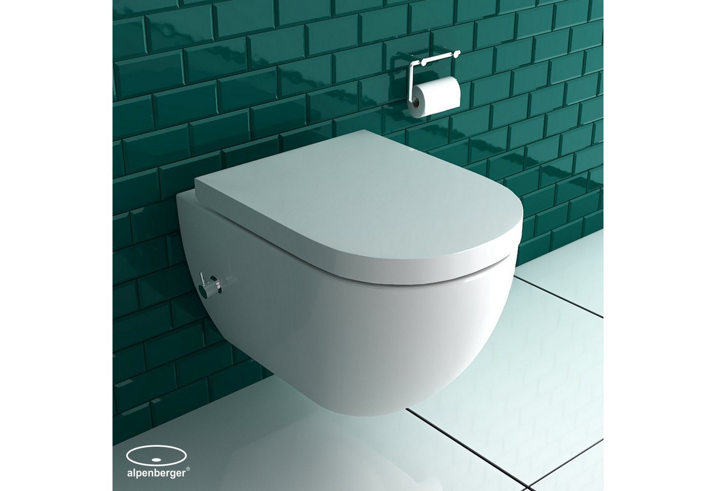 Alpenberger Dusch-WC Set - Hänge WC mit Bidet Funktion und integrierter Armatur, Wandmontage, Abgang Waagerecht, Komplett Set Wand WC Spülrandlos, Toilette mit Nano und WC Deckel mit Absenkautomatik - Made in EU Bild 4