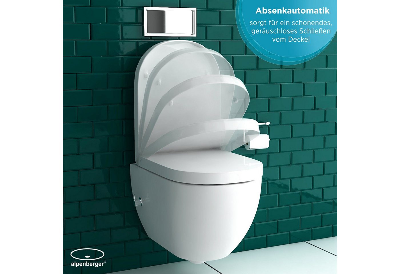 Alpenberger Dusch-WC Set - Hänge WC mit Bidet Funktion und integrierter Armatur, Wandmontage, Abgang Waagerecht, Komplett Set Wand WC Spülrandlos, Toilette mit Nano und WC Deckel mit Absenkautomatik - Made in EU Bild 5
