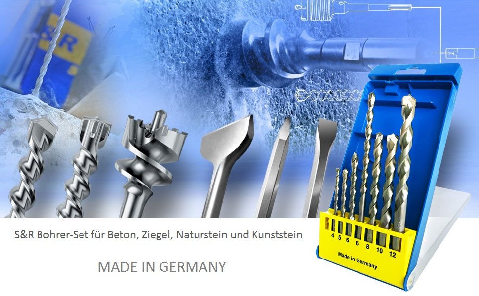 S&R Steinbohrer Betonbohrer in robuster Kassette, Industriequalität Made in Germany, (Set, 7-tlg Durchmesser: 4-12mm), Superschlag mit zylindrischem Schaft für Beton, Ziegel, Naturstein Bild 5