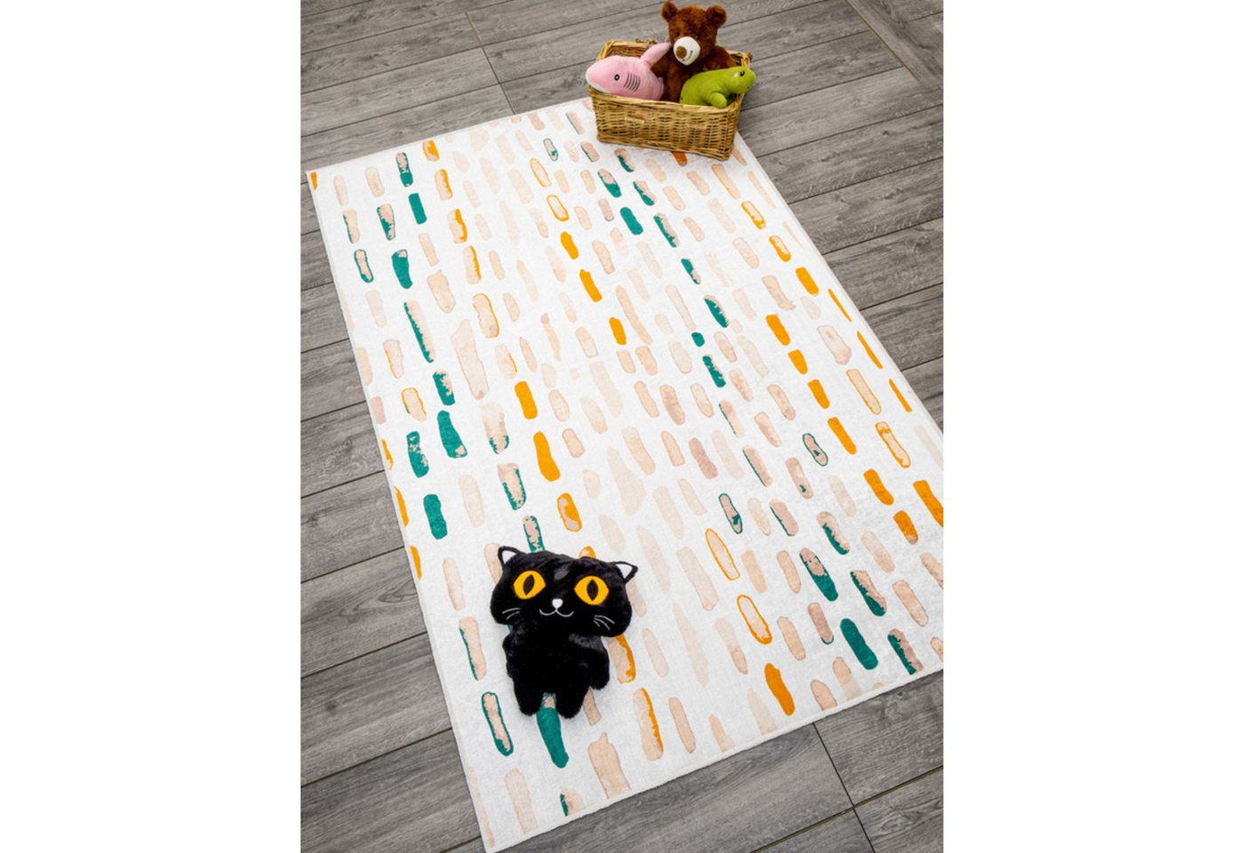 Jungengel Teppich Premium Kinderteppich Gestreift Läufer Kinderzimmer Hobbyzimmer Uni, Rechteckig, Höhe: 8 mm, Waschbar 30°C, Saugroboterkomform, Fußbodenheizungsgeeignet, 8xGrößen Bild 2